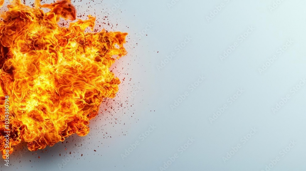 A photostock images of flames bursting out with intense heat, isolated on white background, High Quality