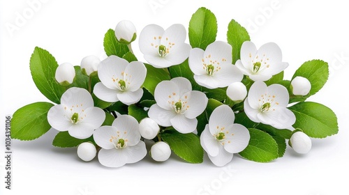 A photostock images of small white flowers blooming in the sunlight, isolated on white background, High Quality