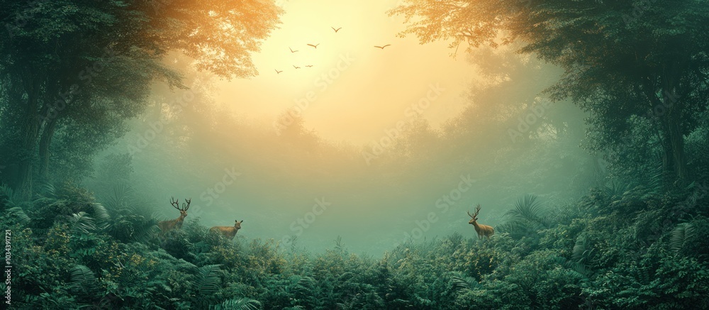 Misty Forest with Deer Misty Forest with Deer