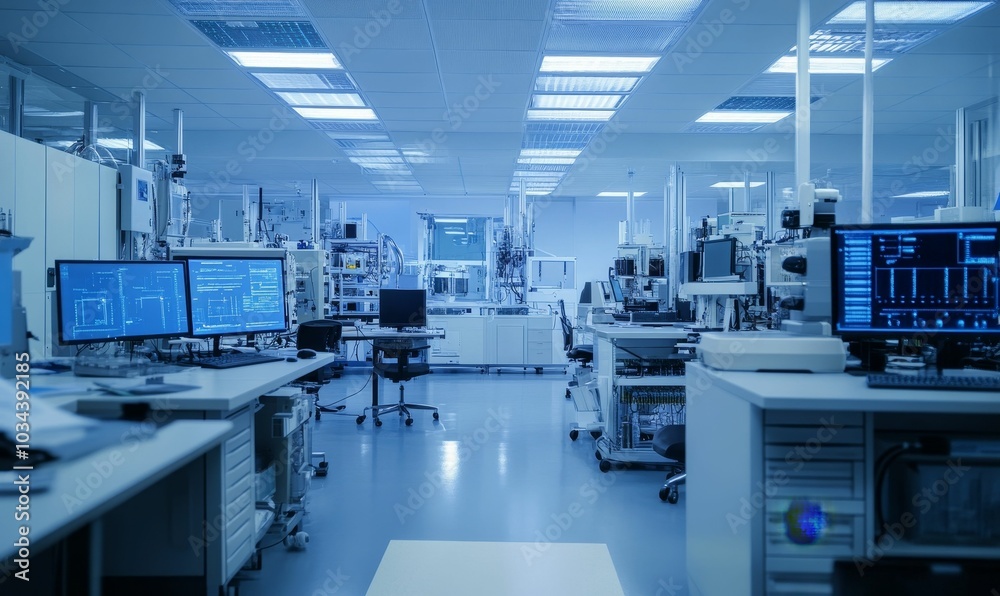 Modern lab with computers and equipment. Modern lab with computers and equipment.