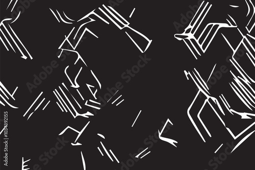 Seamless vector abstract pattern. white strokes on an black background