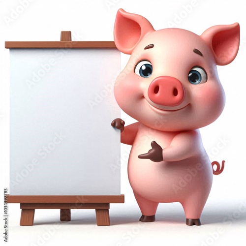 Little pig holding a blank sign 