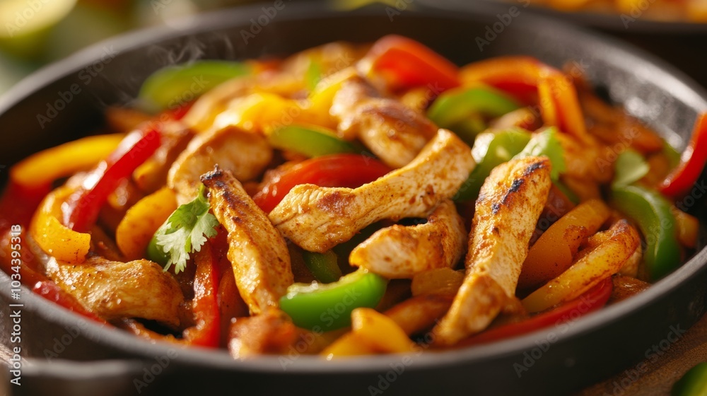 The national cuisine of Mexico: Fajitas with spicy chicken The national cuisine of Mexico: Fajitas with spicy chicken