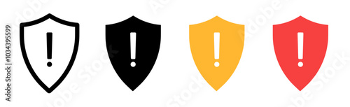 Shield exclamation mark icon or security shield warning or attention icon symbol. risk alert line icon vector