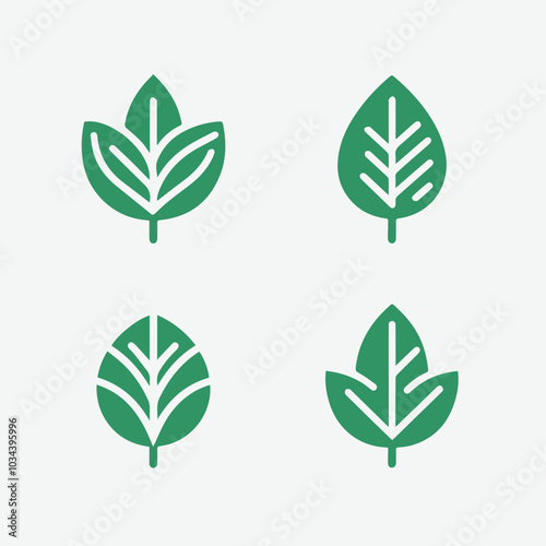 Set of Minimalist Green Leaves Botanical Organic Logo Clipart Design