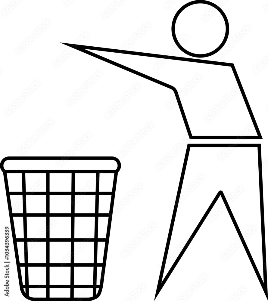 Recycling bins with tidy person icon waste disposal for metal glass paper and plastic concept of waste sorting. Black line vector isolated on transparent background background. Recycling bins with tidy person icon waste disposal for metal glass paper and plastic concept of waste sorting. Black line vector isolated on transparent background background.