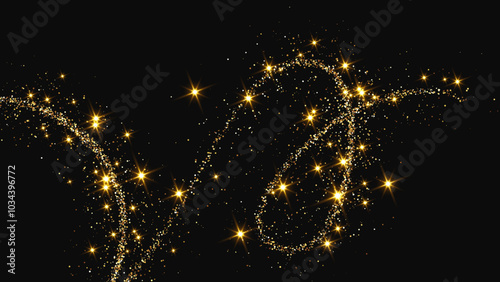 Gold glittering confetti wave and stardust