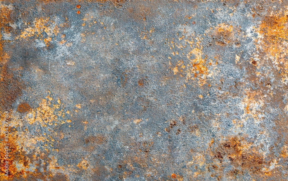 Rusty metal surface with blue and orange tones in an industrial setting during daylight hours Rusty metal surface with blue and orange tones in an industrial setting during daylight hours