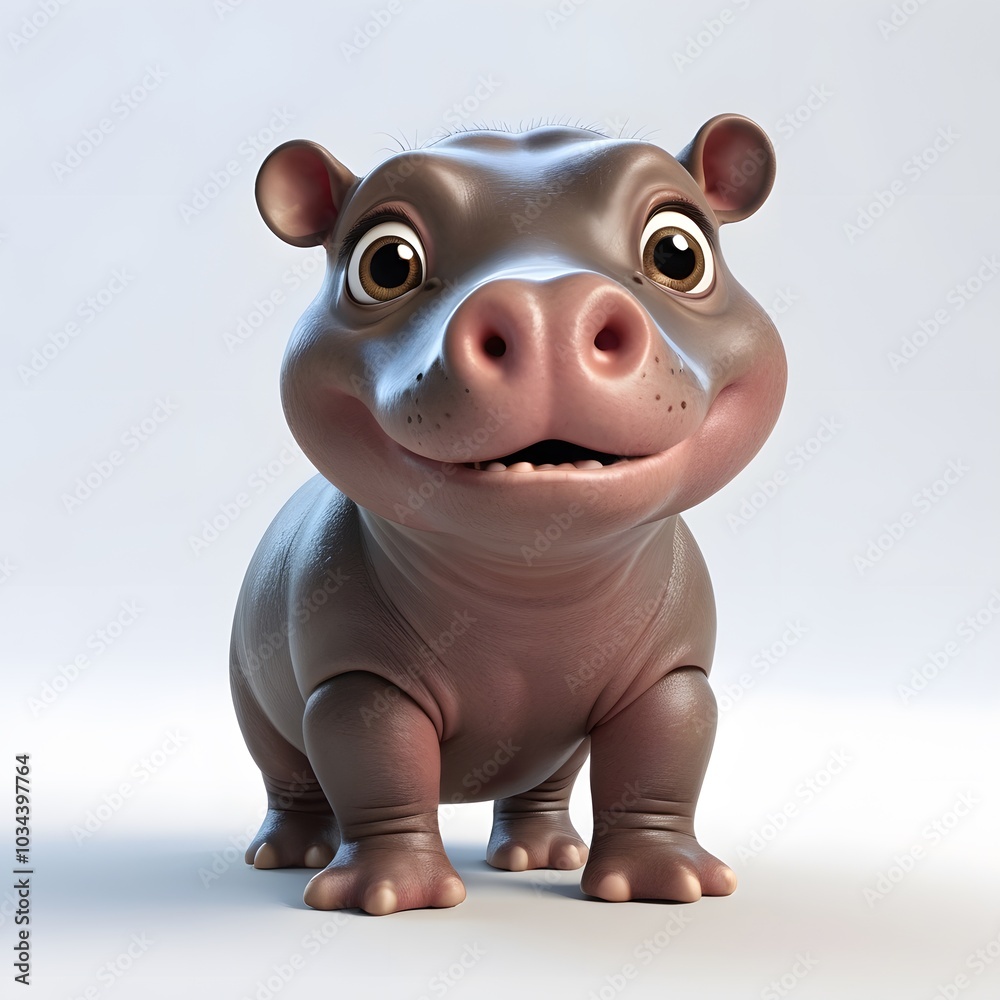 Pygmy hippo with big eyes on white background Created with Generative AI technology.