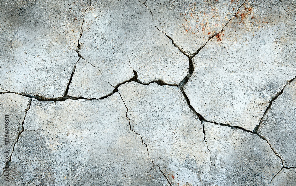 Fototapeta premium Cracked concrete floor with visible wear and tear in an outdoor setting during daylight hours