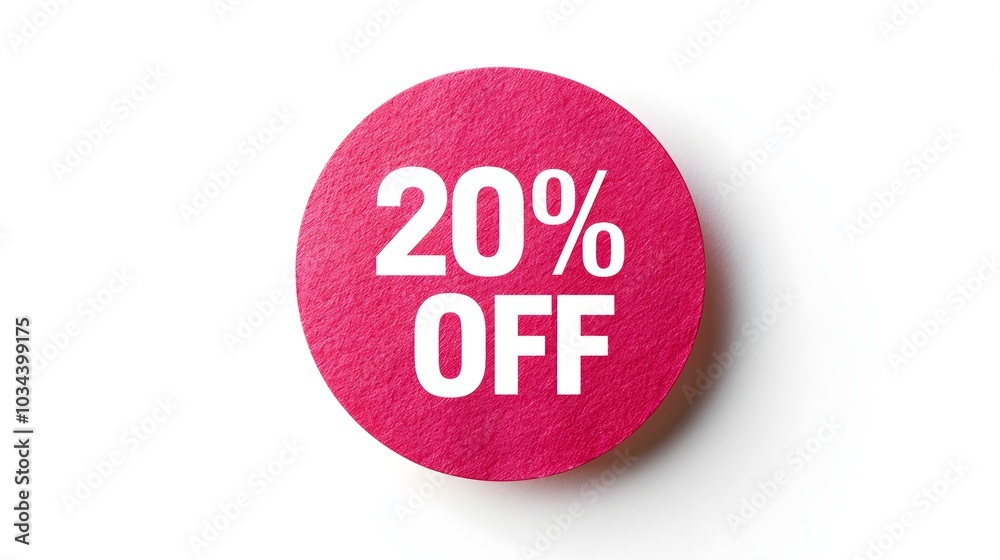 White '20% OFF' Text on a Red Round Paper Note. White Background with Copy Space White '20% OFF' Text on a Red Round Paper Note. White Background with Copy Space