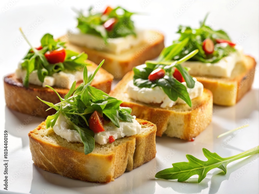 Fresh Arugula Appetizers on Toast Squares Fresh Arugula Appetizers on Toast Squares