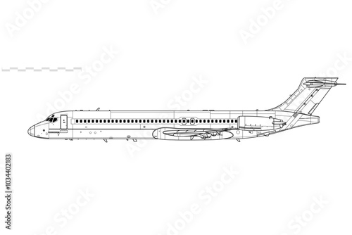 McDonnell Douglas MD-87. Vector drawing of narrow-body mid-range airliner. Side view. Image for illustration and infographics.