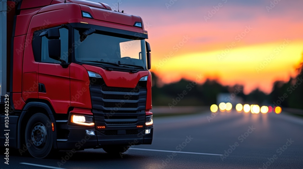 Truck driver navigating a long-distance route on a highway, representing the vital role of transportation and logistics in modern commerce Truck driver navigating a long-distance route on a highway, representing the vital role of transportation and logistics in modern commerce