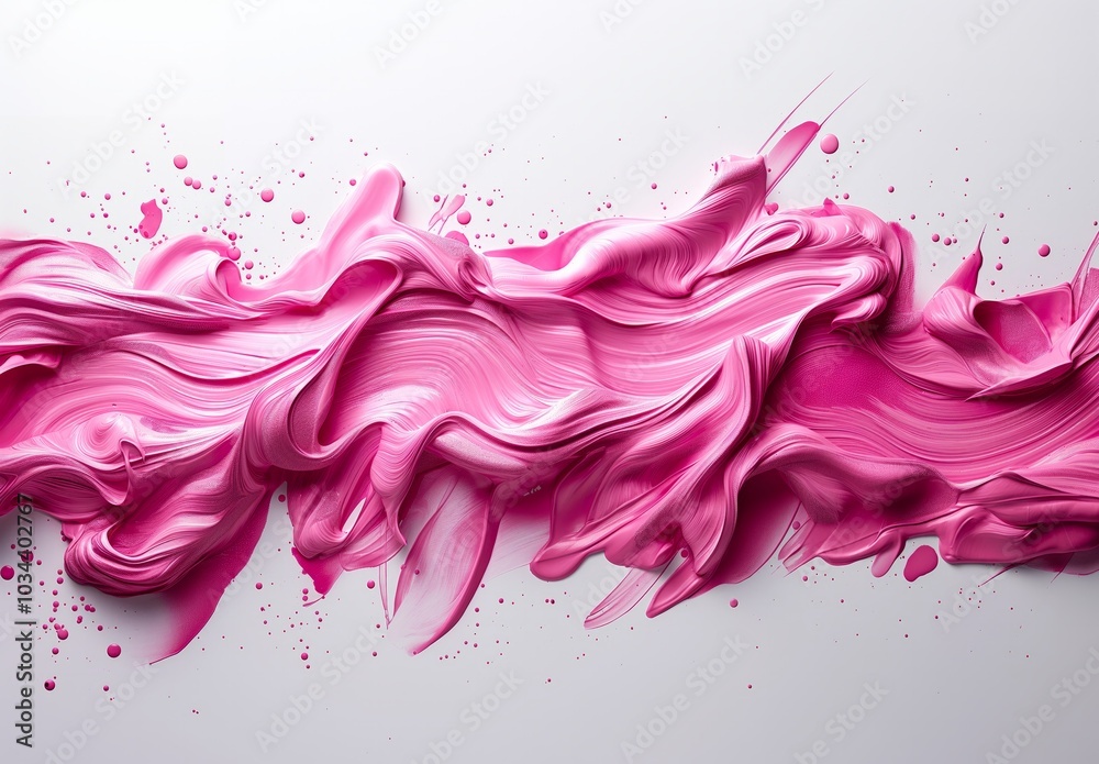 Flowing pink paint with swirls and waves on a white background, creating a dynamic and textured abstract design Flowing pink paint with swirls and waves on a white background, creating a dynamic and textured abstract design