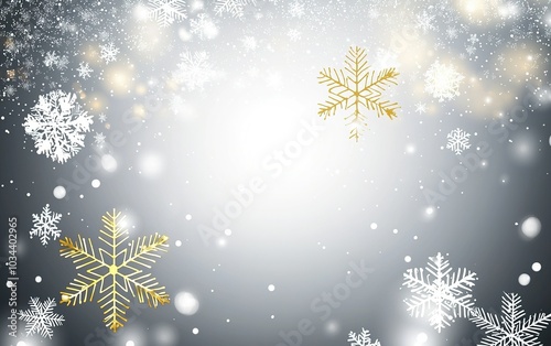 A graceful display of golden and white snowflakes with a shimmering background during the winter season