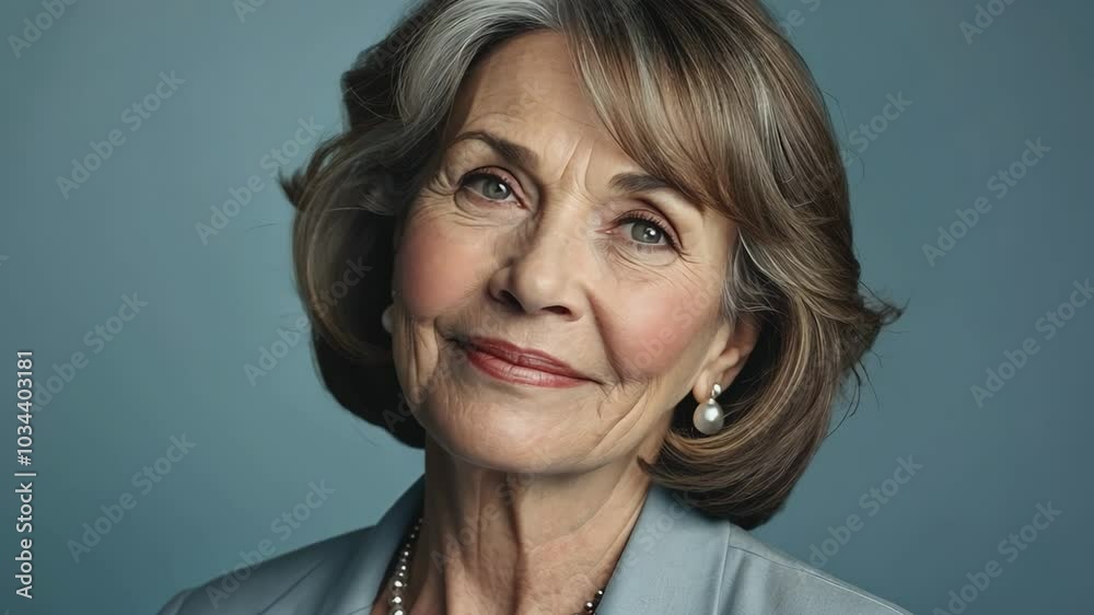 Video of a senior woman on a studio background. Happy expression Video of a senior woman on a studio background. Happy expression