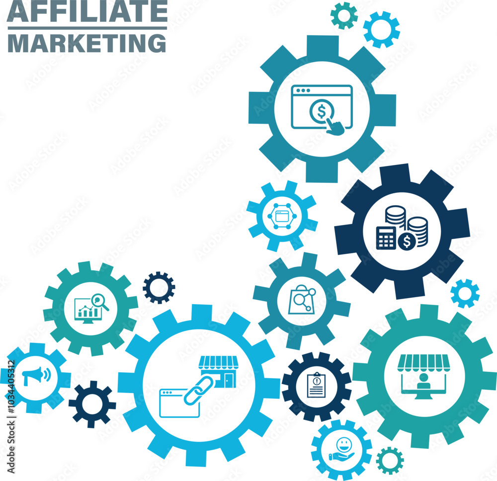 Affiliate marketing concept with icons. Pay per click, buyer, publisher, link, advertising, website, SEO, merchant. Web vector infographic Affiliate marketing concept with icons. Pay per click, buyer, publisher, link, advertising, website, SEO, merchant. Web vector infographic