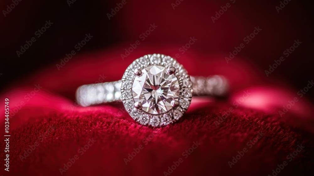 Diamond Engagement Ring on Red Velvet Diamond Engagement Ring on Red Velvet
