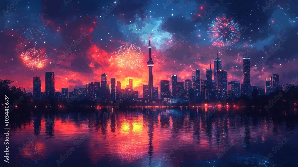 Toronto Skyline with Fireworks Toronto Skyline with Fireworks