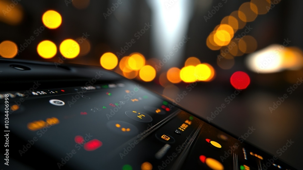 A Smartphone Screen with City Lights Blurred in the Background A Smartphone Screen with City Lights Blurred in the Background