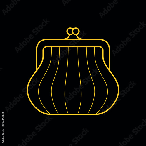 Old wallet icon. Attribute of money or wealth. Women's wallet. Sign of payment, purchase or cost. Pictogram of price, amount or savings. Symbol of history, rarity or finance.