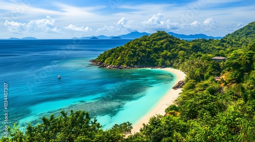 an Island lanscape with blue sea