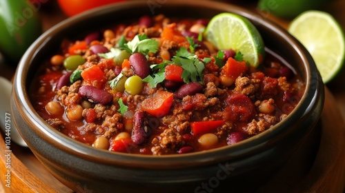 The national cuisine of Mexico: Chili con carne with lime juice.