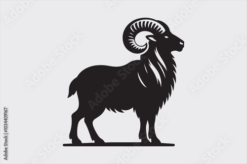 A ram curved horns and a strong body.