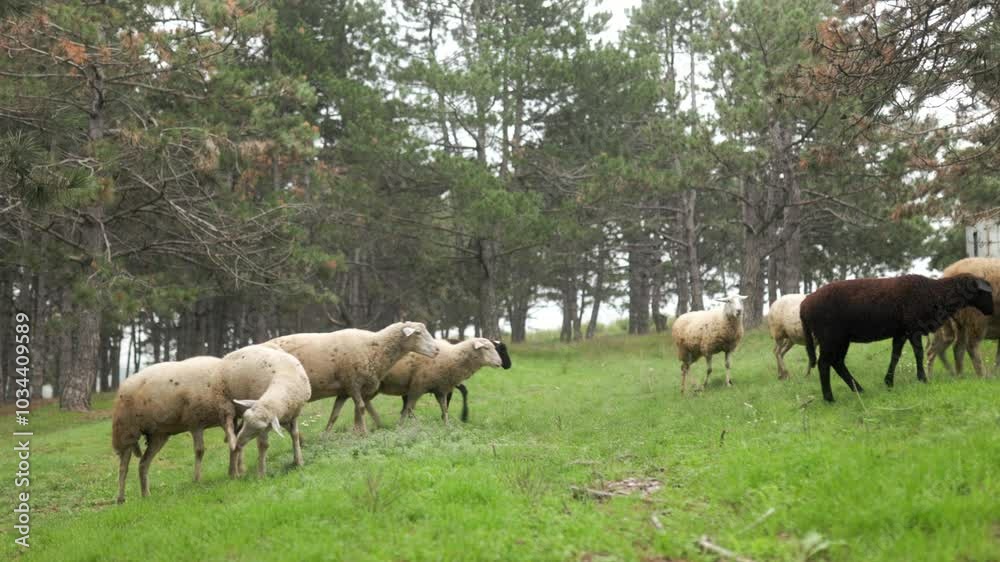 Herd of sheep are grazing in a field Herd of sheep are grazing in a field