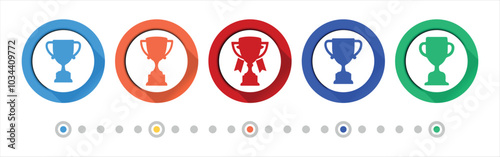 trophy, winner concept vector icon set, flat design colorful buttons, infographic template in 5 color option. eps 10