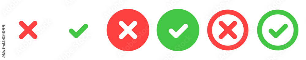 check mark icon button set. check box icon with right and wrong buttons and yes or no checkmark icons in green tick box and red cross. vector illustration