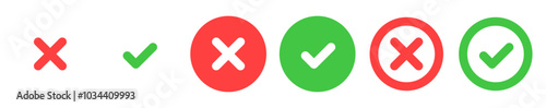 check mark icon button set. check box icon with right and wrong buttons and yes or no checkmark icons in green tick box and red cross. vector illustration