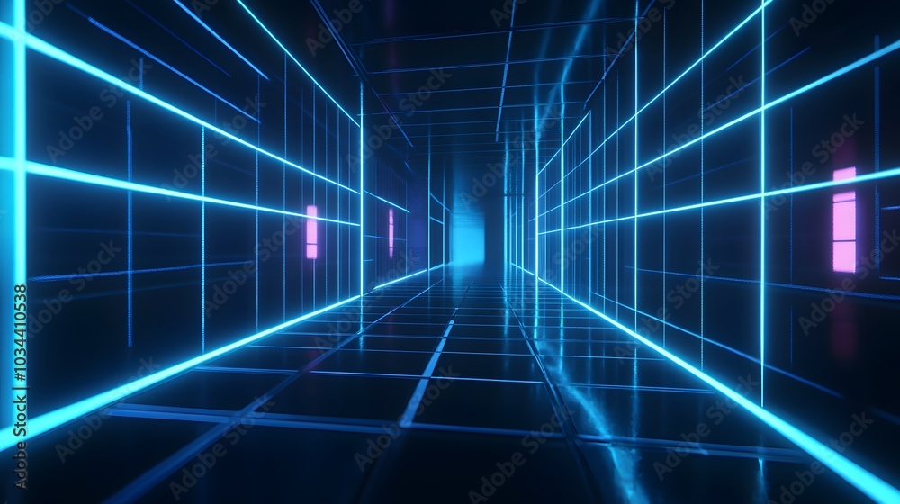 Blue grid background, 80s-style grid, grid with glowing lines Blue grid background, 80s-style grid, grid with glowing lines