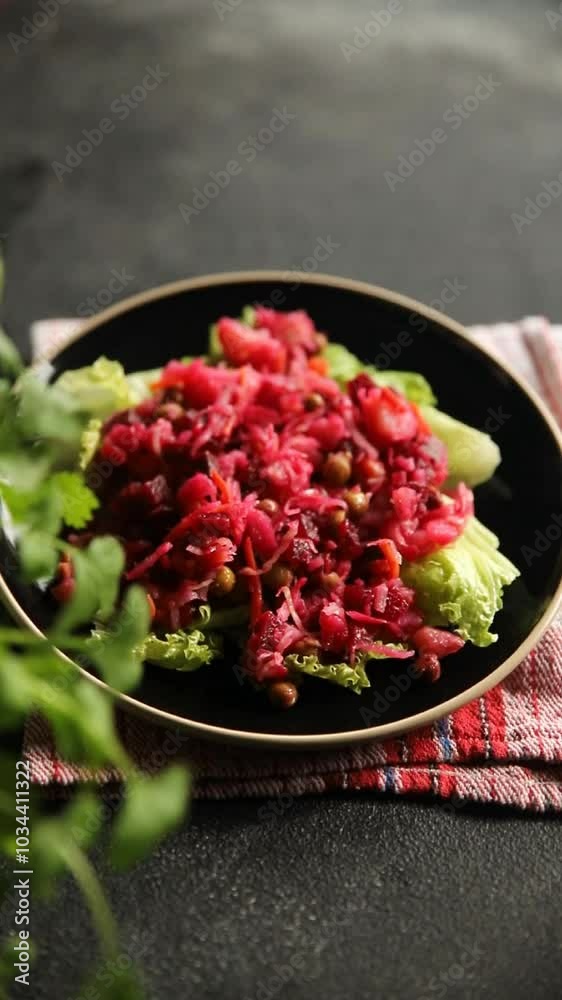 Beet salad baked beetroot, potatoes, green peas, green leaf salad tasty food dish Fresh gourmet food background on the table rustic food top view copy space top view keto and paleo diet Vegetarian Beet salad baked beetroot, potatoes, green peas, green leaf salad tasty food dish Fresh gourmet food background on the table rustic food top view copy space top view keto and paleo diet Vegetarian