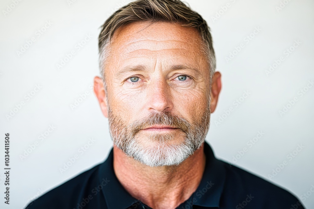 Serious man with ginger hair and beard is posing for a portrait Serious man with ginger hair and beard is posing for a portrait