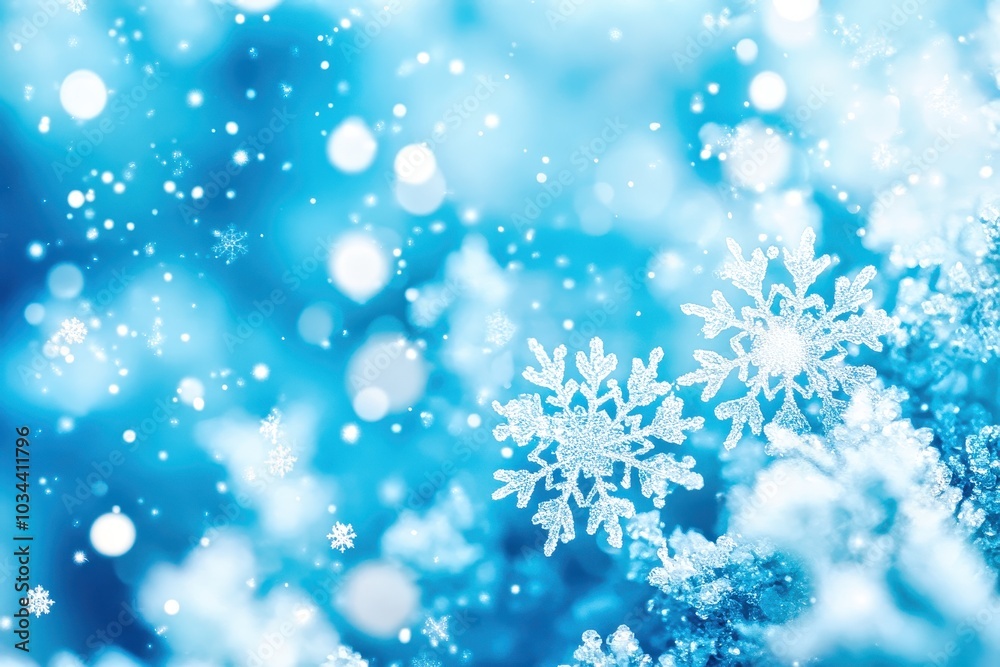 Close up of a glowing snowflake falling on a tree branch