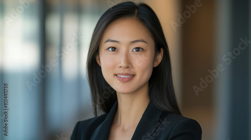 Professional woman smiling in business suit indoors