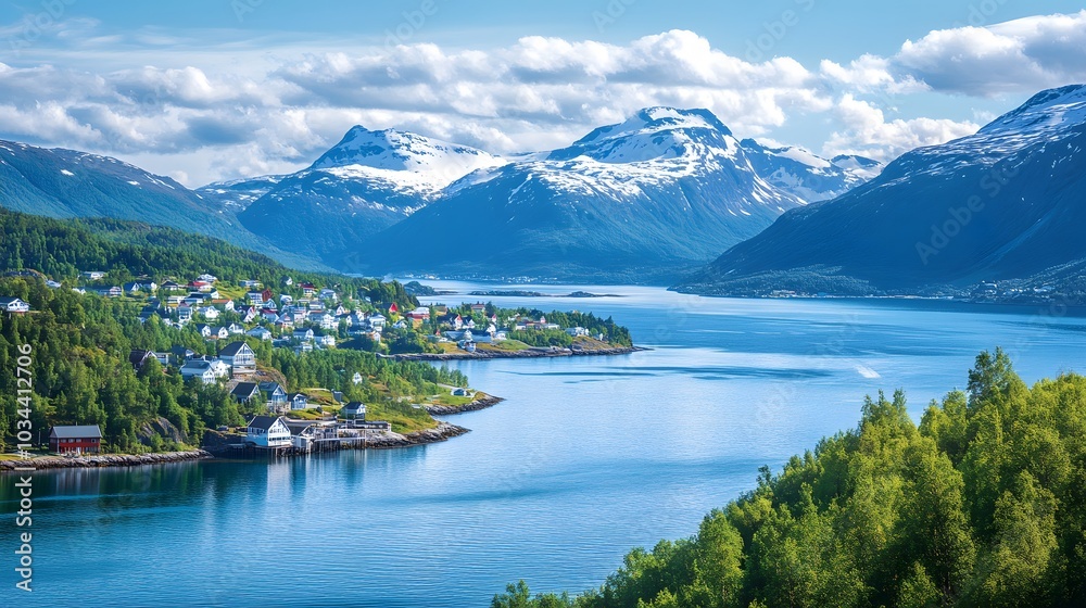 Naklejka premium Norway, Narvik bay panorama view.