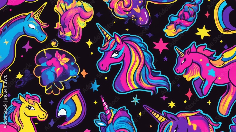 Retro Lisa Frankstyle unicorn stickers for casino app