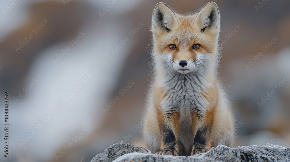 Obraz premium White Fox Cub on snow background