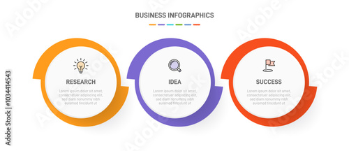 3 clean infographic design shaped elements template, symbolizing the three stages of business strategy and progression. Progress bar or timeline. Vector for presentation, web site or app.