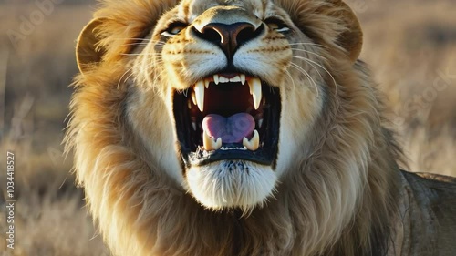lion roaring in the savannah