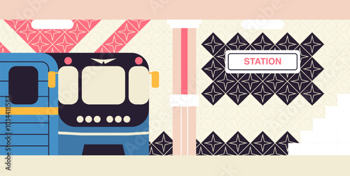Subway Transport Station Train. Vector Illustration of Urban Transportation Concept. Flat Style Design with Outline Art.