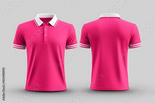 Stylish Pink Polo Shirt Front and Back View on Light Grey Background