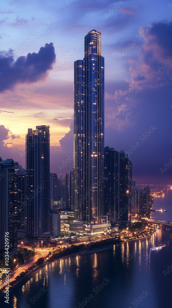 Ciekawe projekty drapaczy chmur - 0227 - Duży wieżowiec nad brzegiem rzeki