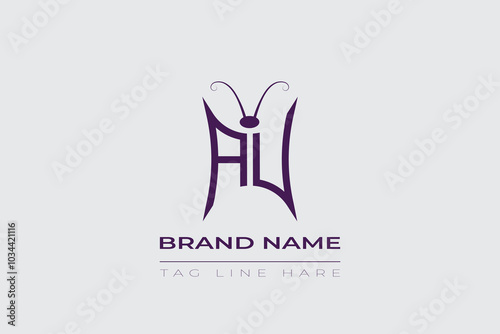AU Butterfly logo design. Butterfly initials A and U line art logo template. This design can be used in cosmetics fashion and jewelry.
