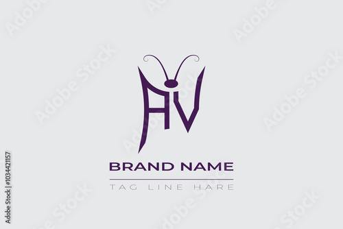 AV Butterfly logo design. Butterfly initials A and V line art logo template. This design can be used in cosmetics fashion and jewelry.