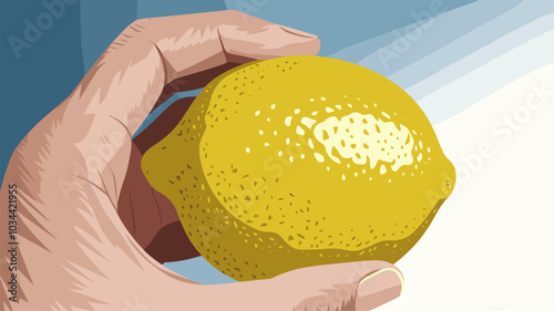 Hand holding a lemon, focusing on its zesty texture and vibrant yellow color.