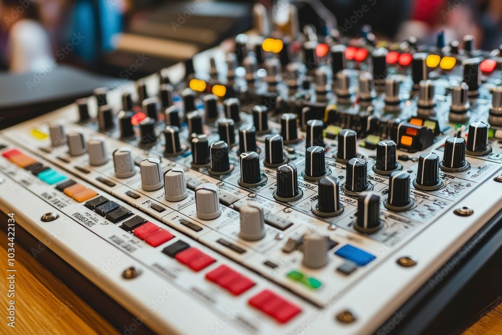 Closeup of a Sound Mixing Board with Knobs and Buttons Closeup of a Sound Mixing Board with Knobs and Buttons